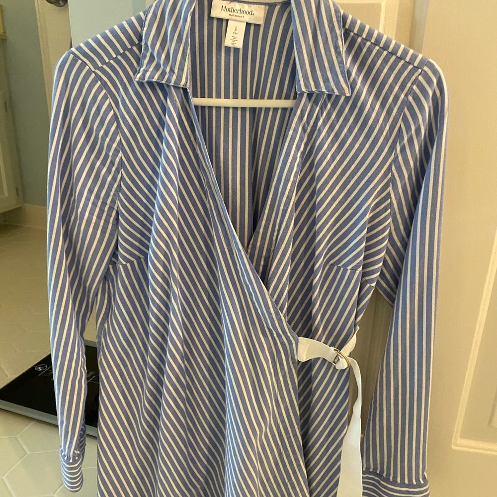 Maternity faux wrap long sleeve top with side belt